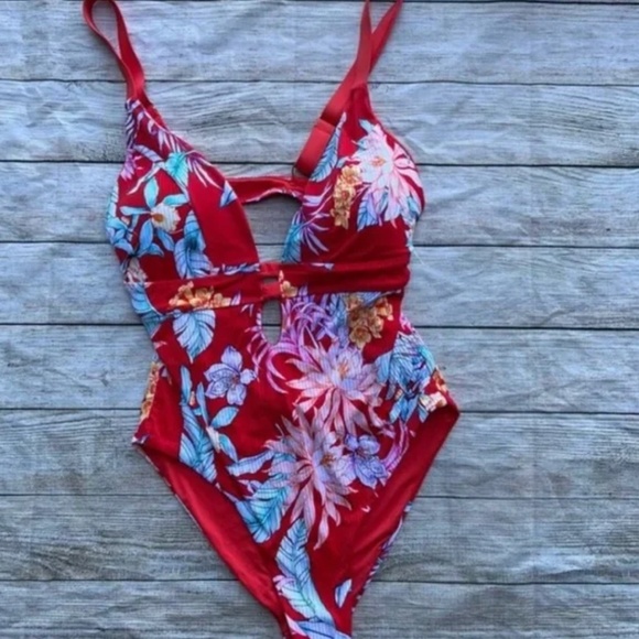 TiniBikini Red Floral One Piece Swimsuit - Picture 1 of 5
